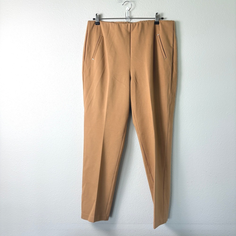 Chicos Pants Womens 2.5 R US 14 R Camel Tan Elastic Waist Pull On Trousers